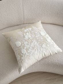 LCUHPCL 1pc Spring/Summer Charming 3D Embroidered Multi-Color Tulip & Wildflower Embroidered Throw Pillow Cover, Home Decor Suitable For Living Room, Bedroom, Party, Sofa, Etc. - Beige - View 7