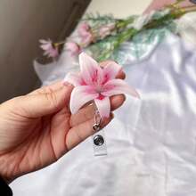 Pink Acrylic Lily Flower Rotating Retractable Badge Reel, Nurse/Doctor ID Card Holder Clip, Student Card/Lanyard Clip - 1PC - View 11