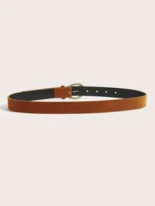 1pc Kids Boho Minimalist Brown Leather Belt, Buckle Closure, Suitable For Jeans, Dresses, Daily Wear, Parties, Music Festivals - Burnt Orange - View 3