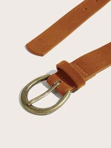 1pc Kids Boho Minimalist Brown Leather Belt, Buckle Closure, Suitable For Jeans, Dresses, Daily Wear, Parties, Music Festivals - Burnt Orange - View 4