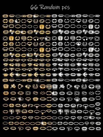 66/52/22pcs Fashionable & Elegant Bohemian Style Rings Set For Women, Geometric, Heart, Butterfly, Faux Pearl, Crystal, Flower Multidesign, Suitable For Daily, Party, Travel, Vacation, Random Styles