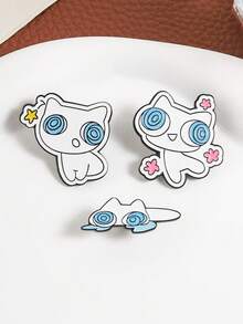 1/3pcs Cute Dizzy Cat Brooch, Funny Various Dizzy Pose Cat Design, Cartoon Cat Theme Badge, Unisex Style, Daily Wear Accessory Gift - Multicolor - View 4