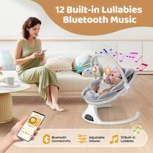 Baby Swings For Infants, Bluetooth Infant Swing With Music Speaker , 5 Speeds And Remote Control - Portable Baby Swing For Indoor And Outdoor (Beige) - 美規A型插(110-127V) - 查看 3
