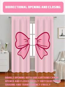 2pcs 110g Pink Bow Curtain Suitable For Bedroom Living Room Balcony Easy Installation Modern Style 100% Polyester Fiber - Multicolor - View 4