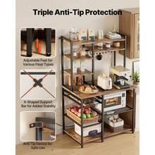 Kitchen Bakers Rack, 5 Ft Power Cable Bakers Rack With Power Outlet, Kitchen Stand With X-Shaped Support Bar, 10 S-Shaped Hooks, Coffee Bar Stand For Dishes, Spice Bottles, Built-In Power Strip - 5 Ft 10 S-shaped Hooks - View 7