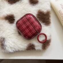 Retro Elegant Red Plaid Hanging Loop Earphone Case Compatible With Airpods Pro 2, Cute Minimalist Design Compatible With Apple 3/4, New 1/2 Generation Protective Cover For Women - Red - View 2