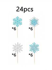 12/24/36个闪光雪花纸杯蛋糕装饰插牌，冬季冰雪主题纸杯蛋糕插牌，冬季仙境蛋糕装饰，适用于雪花主题生日、圣诞快乐派对用品，冬季雪花圣诞派对装饰纸杯蛋糕插牌，生日派对圣诞蛋糕装饰用品，圣诞节，蓝银色 - 多色 - 查看 12