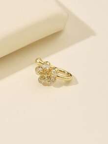 1pc Rhinestoned Flower Shape U-Type Nose Clip Non-Piercing Nose Ring, Daily Wear For Women - 金色 - 查看 4