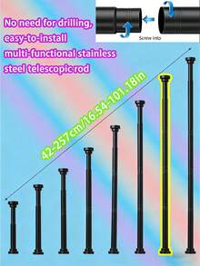 1pc Super Long Stainless Steel Telescopic Rod, Curtain Rod, Door Curtain Rod, Wardrobe Rod, Shower Curtain Rod, Tension Rod, Drying Rack, Curtain Pole, Wardrobe Hanging Rod, Extendable Rod, Laundry Drying Rod, Rod Bracket, Kitchen Organizer Rod, Black Room Divider, Spring Curtain Rod, Spring Shower Curtain Rod, No Drilling Required, Adjustable Bathroom Divider Spring Rod, Adjustable Black Shower Curtain Rod - White - View 18