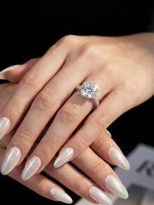 1枚精美时尚邪眼5克拉莫桑石钻石6爪S925纯银结婚戒指，适合作为订婚礼物、妻子礼物、女友礼物、生日礼物、周年纪念礼物、新娘首饰。 - 銀色 - 查看 3