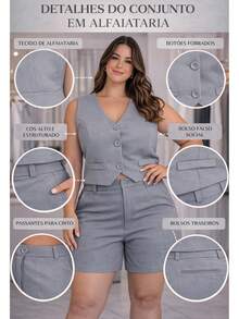 Tailored Suit, Charlotte Plus Size, Shorts + Vest - 灰色 - 查看 4