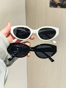 2 piezas Gafas de moda con montura pequeña y con forma de ojo de gato, estilo retro para mujeres, con marco de policarbonato ligero, multicolor y versátil, adecuado para viajes y sesiones de fotos, con estuche - Multicolor - Ver 6