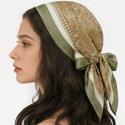 1pc Women's Elegant Floral Print Silk Scarf, 70*70cm Silk Square Scarf/Headscarf/Neckerchief, Bohemian Style Suitable For Daily Wear