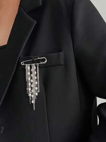 1pc Bohemian Geometric Irregular Faux Pearl Chain Brooch, Elegant Luxurious Daily Casual Wear, Party, Date, Women's Festival Birthday Versatile Jewelry Gift - Brooch - View 2