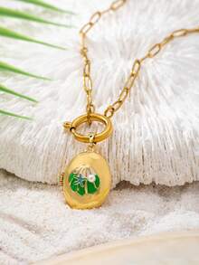 1 Mặt dây chuyền hình bầu dục chủ đề đại dương, mạ vàng 18K và tráng men - Dây chuyền thép không gỉ với mặt dây chuyền hình oval dành cho nữ - Món quà trang sức hoàn hảo dành cho phái đẹp. - Nhiều màu - Xem 13