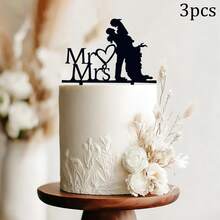 1 pièce/3 pièces Figurine de marié et mariée en acrylique noir, décoration pour gâteau de mariage, fiançailles, anniversaire - Multicolore - Voir 13