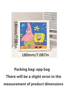 SpongeBob SquarePants Tranh đính đá toàn bộ bề mặt, có khung, tự làm, đính đá lấp lánh, tranh thủ công đóng khung ảnh, quà tặng sáng tạo, tranh giáo dục. - đồ trang trí - Xem 6