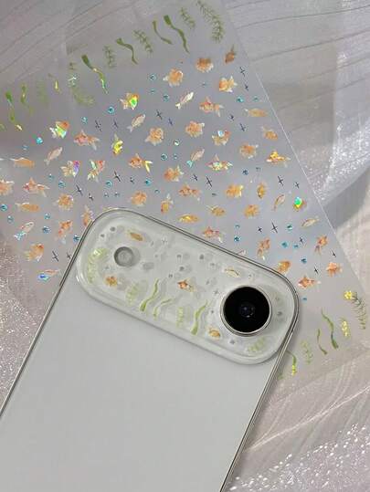 DIY Sticker Lens Protector Summer Cute Laser Goldfish Bubble DIY Sticker Transparent Clear Camera Film Protector Compatible With IPhone 17 Pro Max 17 Pro 17 16 Pro Max 16 Pro 16 15 Pro Max 15 Pro Max 15 Pro 15 14 Pro Max 14 Pro 14 13 Pro Max 13 Pro 13 Stylish DIY Lens Protective Soft Film