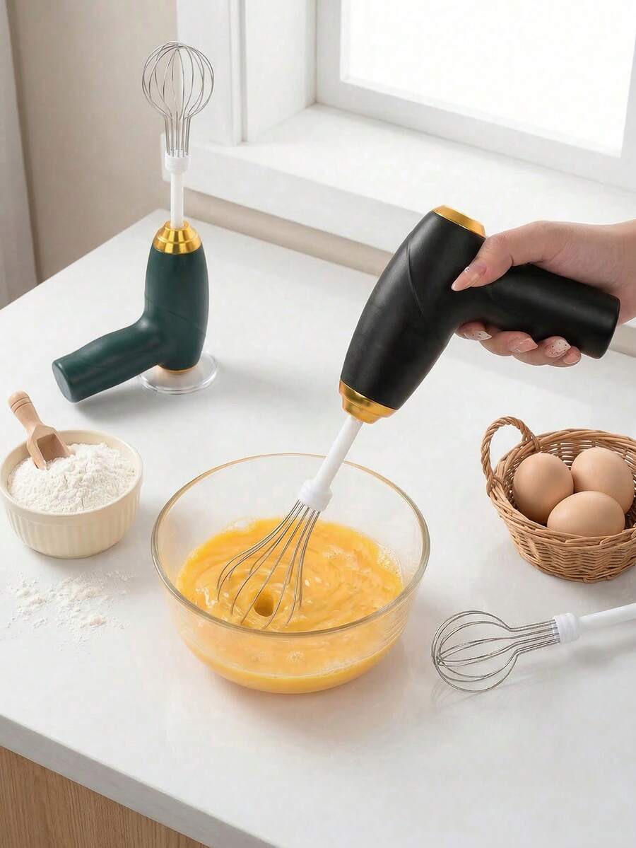 1pc Rechargeable Wireless Hand-Held Electric Milk Frother, 3 Speed Settings, Includes 2 Detachable Whisk Attachments, Suitable For Whipping Eggs, Mixing Milk, Coffee, Hot Chocolate And Cappuccino