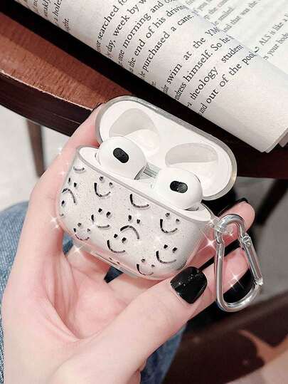 1pc Black Smiling Face Pendant Earphone Protective Case, Soft Cover Compatible With Apple 1/2, 3/Pro/Pro2