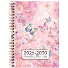 Sổ kế hoạch/lịch tháng 2026-2030 - Tháng 1 năm 2026 đến tháng 12 năm 2030, lịch 5 năm, thiết kế hoa bướm tím, lịch lập kế hoạch hàng năm, phân chia tháng, lịch 60 tháng, kích thước 5.5" x 8.3", 71 tờ/142 trang giấy dày, bìa chun, gáy xoắn bền chắc, cán màng, có túi đựng, quà tặng ngày lễ, năm mới, ngày Valentine. - A5 - Xem 11