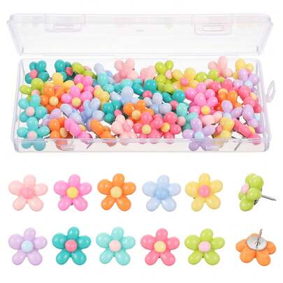15/30Pcs Flower Push Pins Colorful Cute Thumb Tacks Bulletin Board Tacks Flower Decorative Push Pins And Tack For Office Decorative, CorkBoard(Random Style)