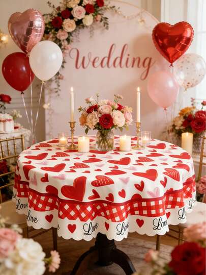 1 Stück runde Herz Liebes Muster Party Tischdecke, Hochzeitstag Tischdecke, Bridal-Shower Tischdecke, Süße Herz Party Tischdekoration, Romantische Hochzeitsfeier Tischdecke, Liebes Themen Geburtstags Party Tischdecke, wiederverwendbare romantische Herz Tischdecke für Jahrestags Liebes Themen Veranstaltungen, Party Geschenke für Date Night, Party Zubehör