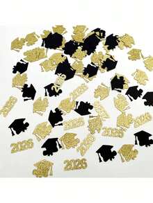 100入 2026 金色與黑色博士帽畢業裝飾、辦公桌用品、畢業季裝飾、派對裝飾、甜點桌裝飾、節慶派對用品 - 畢業季紙屑 - 查看 1