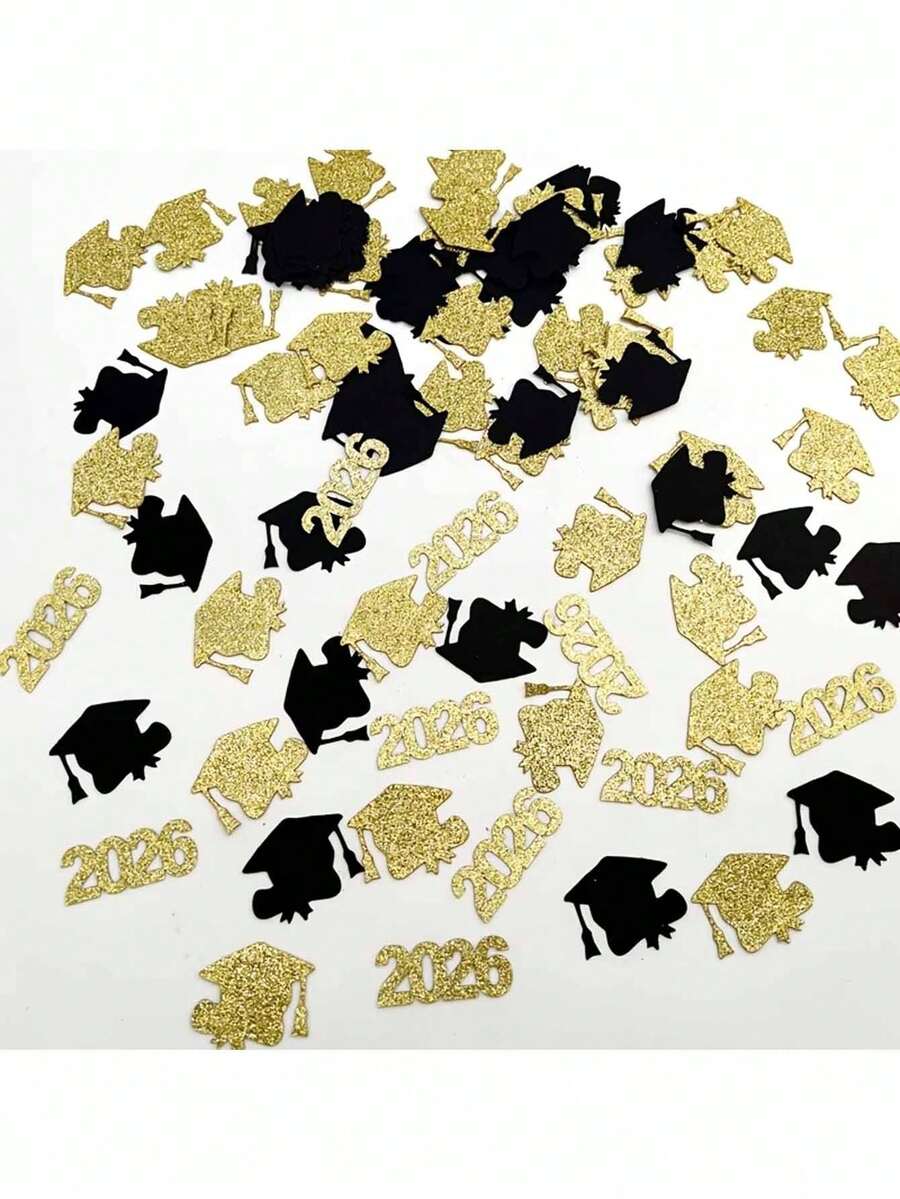100入 2026 金色與黑色博士帽畢業裝飾、辦公桌用品、畢業季裝飾、派對裝飾、甜點桌裝飾、節慶派對用品 - 畢業季紙屑 - 查看 1