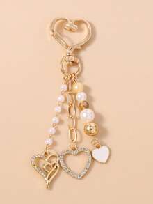 1个串珠心形钥匙扣，水晶心形钥匙圈，女孩包包挂饰 - 彩色 - 查看 3