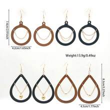 Bộ 4 đôi khuyên tai nữ thời trang dáng dài, phong cách đồng quê Bohemian cổ điển, mặt dây chuyền ngọc trai giả hình tròn/giọt nước hình học rỗng bằng gỗ, thích hợp cho sử dụng hàng ngày, đi nghỉ mát, lễ kỷ niệm, ngày lễ, quà tặng Ngày Valentine. - Nhiều màu - Xem 4