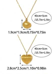 Mazuer 1件装不锈钢浪漫贝壳心形吊坠项链，18K镀金锁骨链，适合女性在度假、日常、约会、节日和生日时佩戴。 - 彩色 - 查看 3