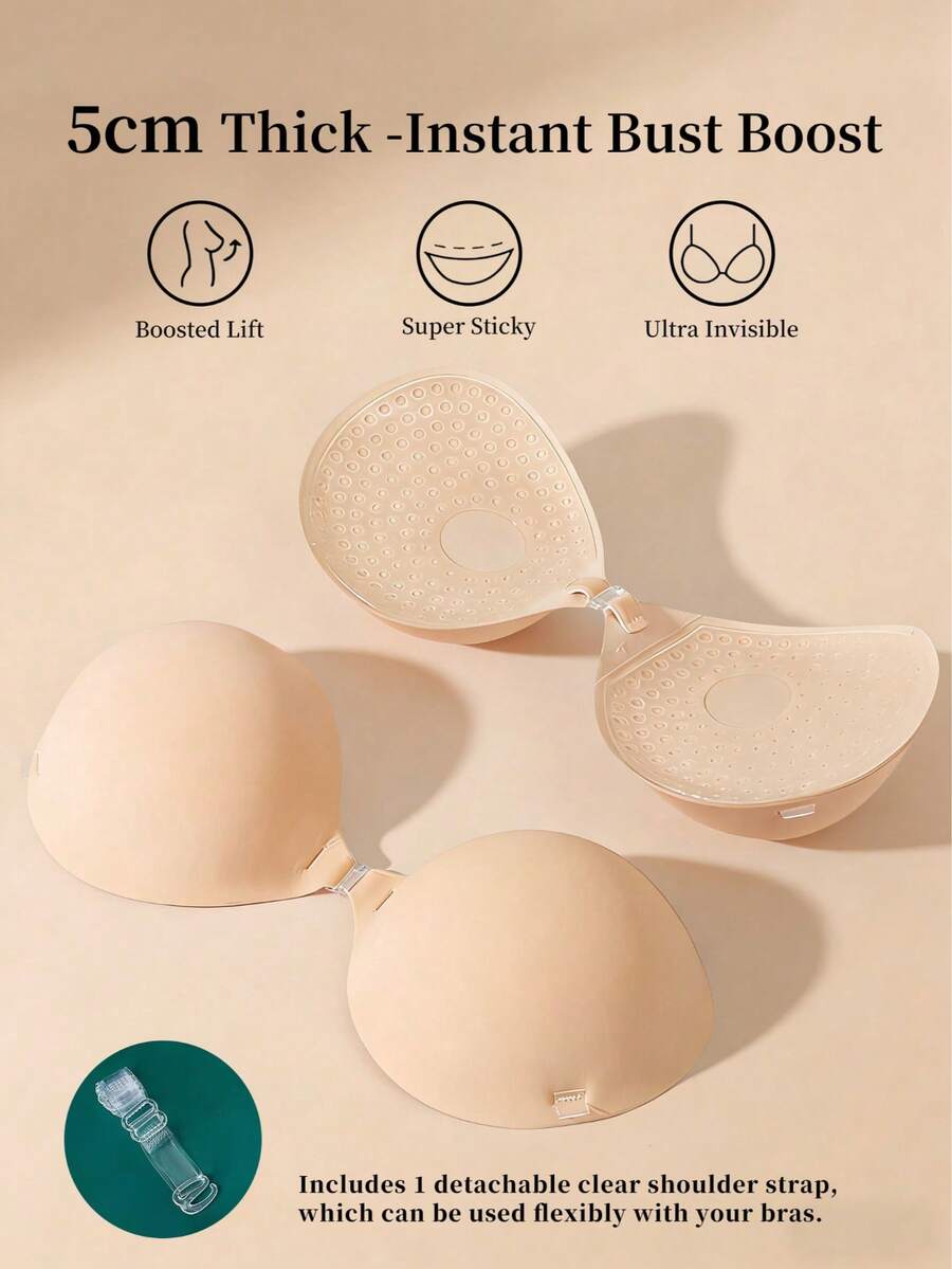 1/10pcs Detachable Shoulder Strap Invisible Self-Adhesive Thick 5cm Waterproof Breast Petals, Reusable Backless Bra For Dresses, Weddings, Parties