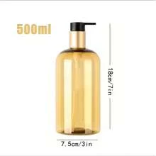 3pcs Gold-Brown Soap Dispenser Set, Bathroom Shampoo & Body Wash Refillable Bottles, Liquid Pump Bottles, Fashionable Gold-Tone Lotion Dispenser & Waterproof Labels, Home Decor Bathroom Storage Accessories, Housewarming Gift Set - Brown Translucent - View 6