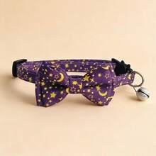 1件装可调节宠物项圈，带铃铛，饰有闪亮的星星和月亮图案，适合猫狗佩戴。 - 彩色 - 查看 2