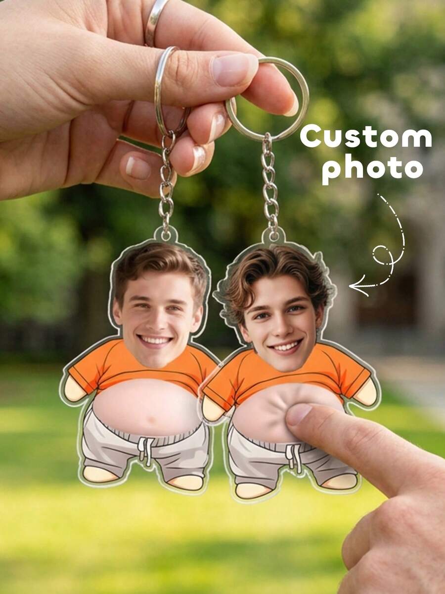 Personalized Funny Big Belly Face Keychain, Customizable Acrylic Photo Keychain Suitable For Couples And Friends, Creative Cute Portrait Keychain For Bags And Car Keys, An Interesting Gift For Friends And Lovers - Multicolor - View 1