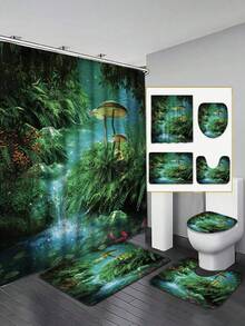 1pc Mushroom Fish Pattern Shower Curtain, Waterproof Shower Curtain, Bathroom Decoration Shower Curtain, Machine Washable Fabric Curtain, Bathroom Accessories - A - View 13
