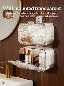 Wall-Mounted Transparent Plastic Cosmetic Storage Box, Multi-Layer Design, Lightweight And Portable, Suitable For Bathroom Storage, Can Hold Toiletries, Cotton Swabs And Cosmetics, No Electricity Required, Space-Saving, Bathroom Accessories, Home Goods, Cosmetic Storage, Home Cleaning, Bathroom Decor - Multicolor - View 2
