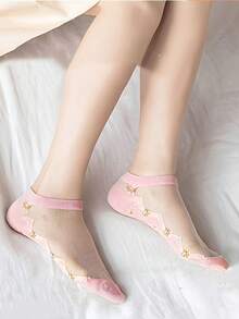 5 Pairs Crystal Sheer Socks, Glass Silk Thin Ankle Socks For Women, Summer Breathable Low-Cut Boat Socks, - Multicolor - View 5