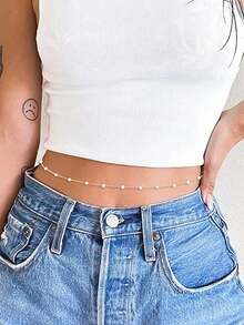 HOTNICE 1件波西米亚风水晶心形腰链，简约性感女士身体链腰饰，夏季海滩风 - 金黃色 - 查看 3