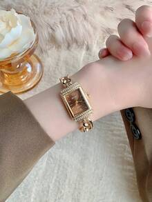 1pc Women's Elegant Gold Square Watch, Compact Durable Fashionable, Charming Gift For Daily Wear And Special Occasions - Gold - View 5