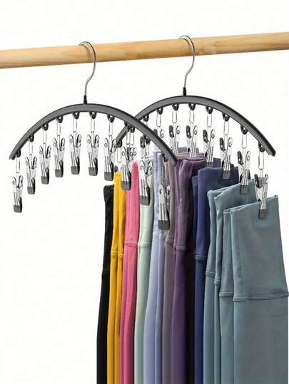 1/2Pcs Contemporary Minimalist Polished Silver Multi-Clip Hanger Stainless Steel Anti-Slip Closet Organizer Bedroom Dorm Wardrobe Storage New Year Graduation Season Household Essential