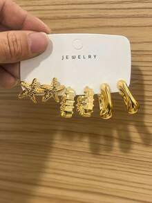 6-18件金色时尚耳环套装，时尚优雅，适合日常、派对和活动佩戴。 - 金色 - 查看 6