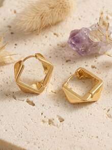 Minimalist Geometric Gold Hoop Earrings For Women – Square Huggie Hoops Jewelry - Gold - View 1