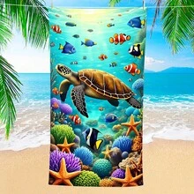 1pc Underwater World Sea Towel, Super Soft Microfiber Extra Large Beach Blanket, Super Absorbent Bath Towel, Suitable For Travel, Swimming Pool, Diving, Surfing, Yoga, Camping, Available In Multiple Sizes, Beach Accessories For Beach, Pool, Travel, Camping, Yoga - C - View 2