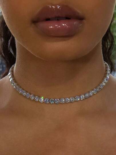 1pc Women's Rhinestone Embellished Necklace, Formal Occasion Necklace