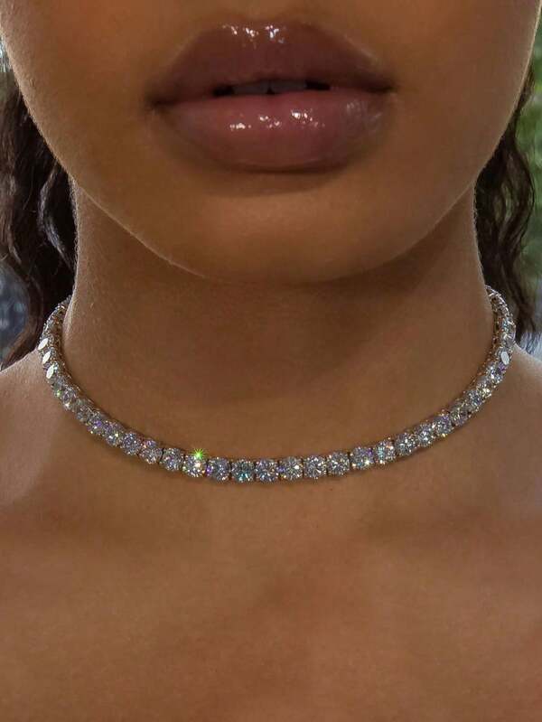 1pc Women's Rhinestone Embellished Necklace, Formal Occasion Necklace