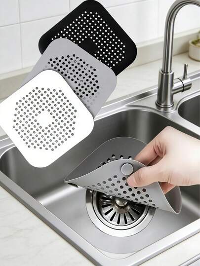 1/3/5pcs Square Silicone Sink Drain Filter, Hair Catcher With Suction Cup, Fits Bathroom, Kitchen, Bathtub And Laundry Room
