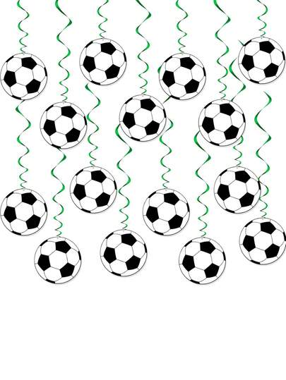 6件套足球螺旋挂饰，黑白足球图案横幅，足球派对装饰，足球迷生日运动主题派对俱乐部装饰足球花环
