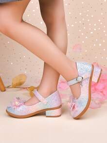 Girls' Glitter Bow High Heel Mary Jane Shoes, Children's Party/Performance/Daily Wear - Pink - View 5